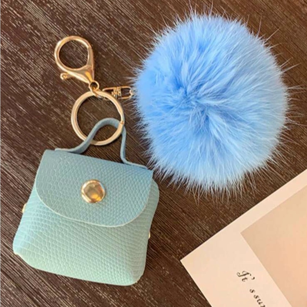 Blue and Gold Keychain with Pom Pom